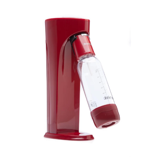 Red and clear drink mixer on a white background