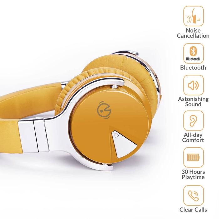 E7 Active Noise Cancelling Bluetooth Over-ear Headphones, Yellow Cowinaudio