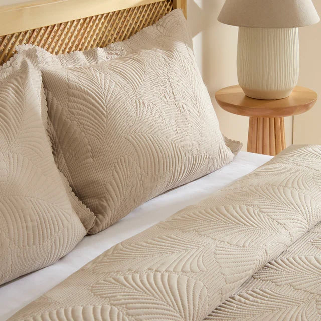 Ensemble Couvre-lit Leaf Beige 230x240 cm + 2 (50x70 cm)