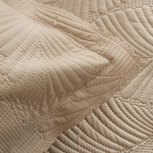 Ensemble Couvre-lit Leaf Beige 230x240 cm + 2 (50x70 cm)