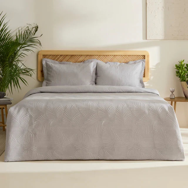 Ensemble Couvre-lit Leaf Gris 230x240 cm + 2 (50x70 cm)