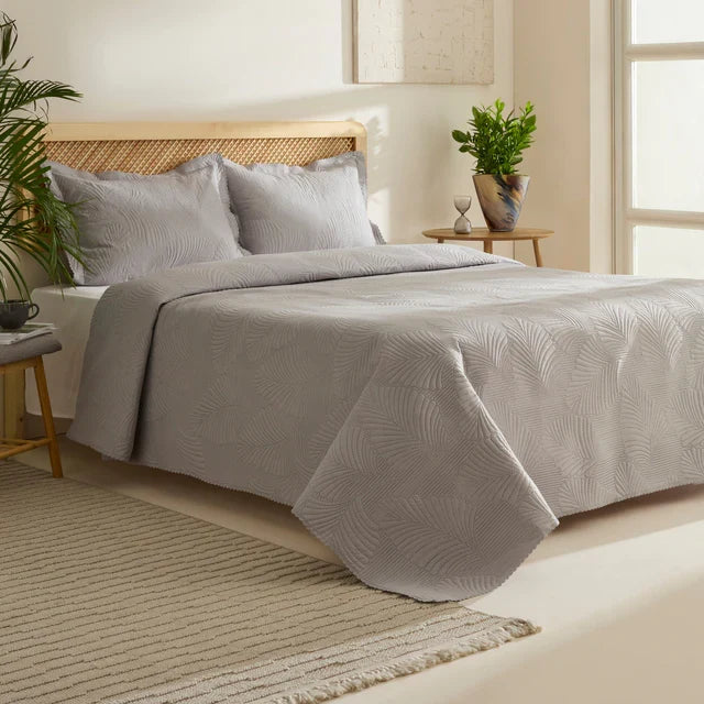 Ensemble Couvre-lit Leaf Gris 230x240 cm + 2 (50x70 cm)