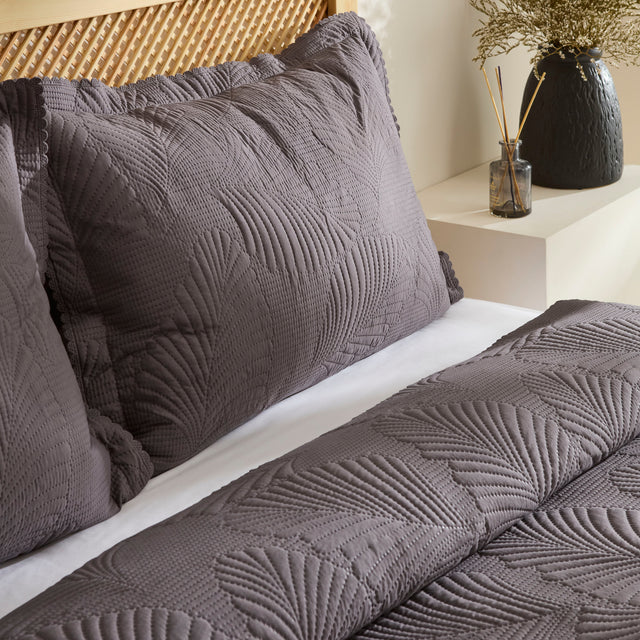 Ensemble de Couvre-lit Leaf Anthracite 230x240 cm + 2 Taies (50x70 cm)