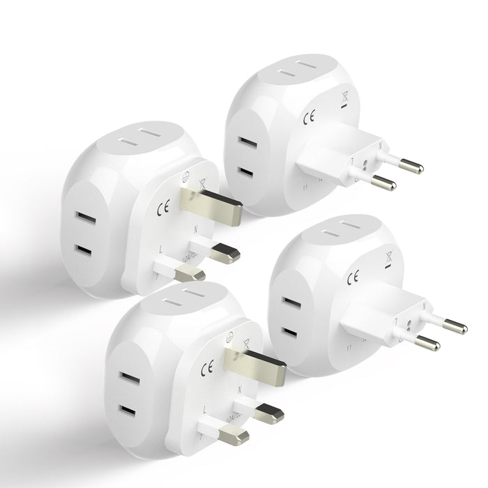 Europe Travel Adapter Set- 4 in 1 - Ultra Compact - Light Weight - 4 Pack (PT-9C-7-4PK)