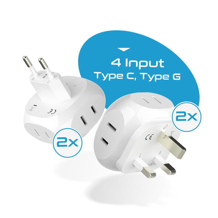 Europe Travel Adapter Set- 4 in 1 - Ultra Compact - Light Weight - 4 Pack (PT-9C-7-4PK)