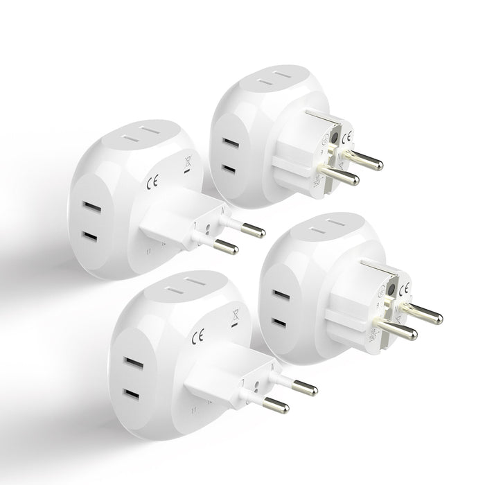 European Travel Adapter Set- 4 in 1 - Ultra Compact - Light Weight - 4 Pack (PT-9-9C-4PK)