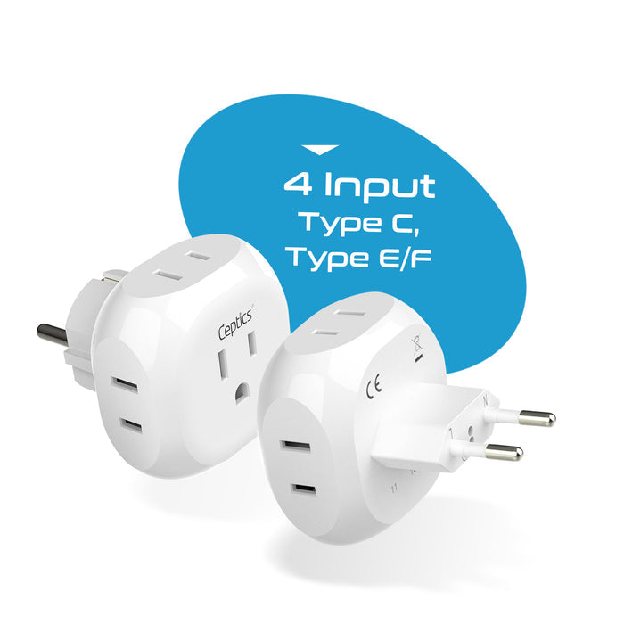 European Travel Adapter Set- 4 in 1 - Ultra Compact - Light Weight - 4 Pack (PT-9-9C-4PK)