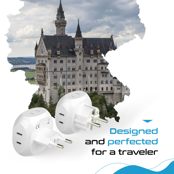 European Travel Adapter Set- 4 in 1 - Ultra Compact - Light Weight - 4 Pack (PT-9-9C-4PK)