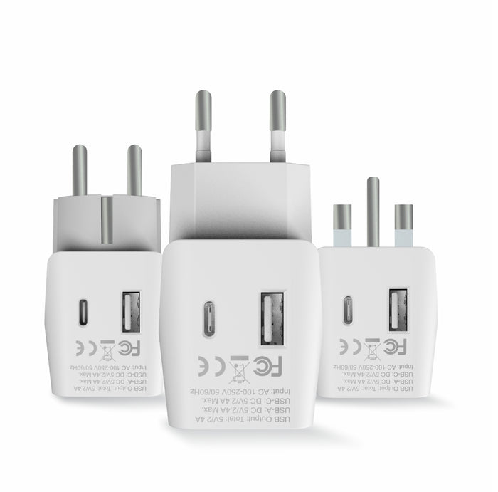 European Travel Adapter Set – Type E/F, G, C - With USB-A + USB-C - 3pcs (CTU-EU-SET)