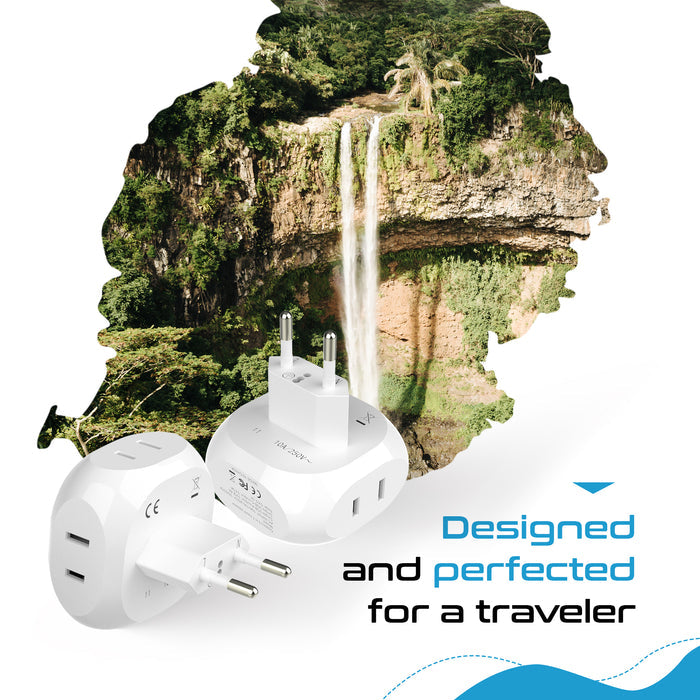 European Travel Plug Adapter - 4 in 1 - Ultra Compact - Light Weight - 2 Pack (PT-9C-2PK)