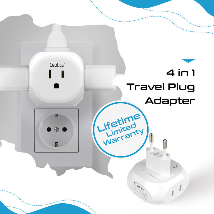 European Travel Plug Adapter - 4 in 1 - Ultra Compact - Light Weight - 2 Pack (PT-9C-2PK)
