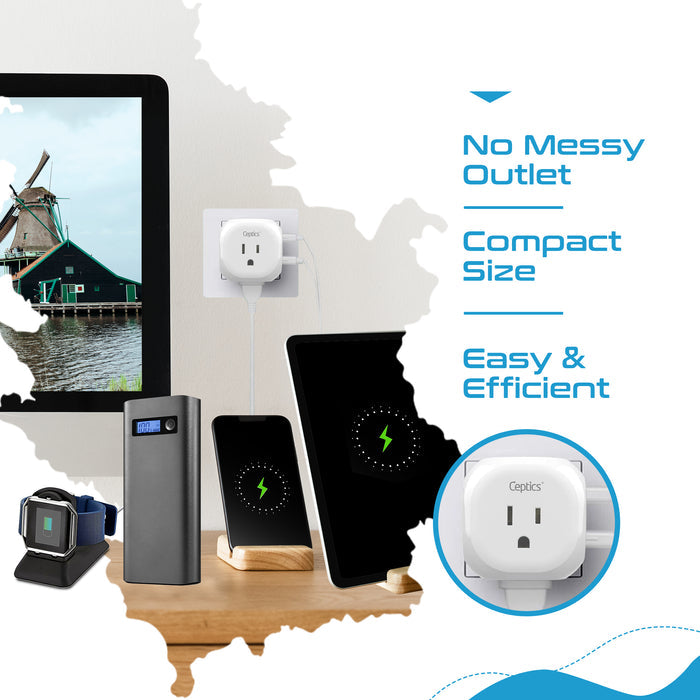 European Travel Plug Adapter - Type C - 5 in 1 - Ultra Compact (PTU-9C)