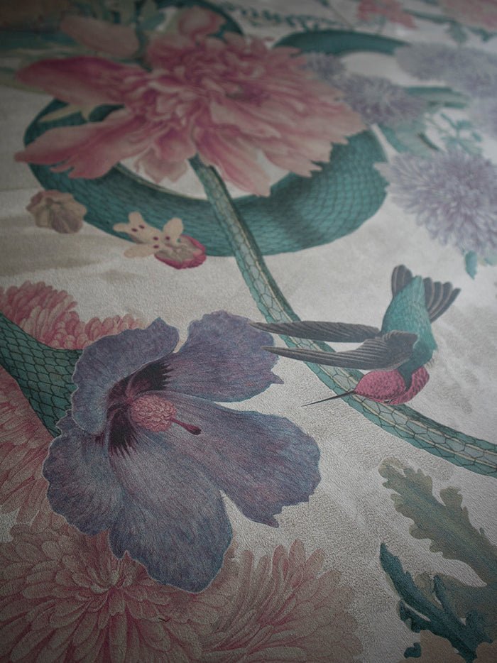 Forbidden Bloom 'Bone White' Faux Suede Wallpaper Sample