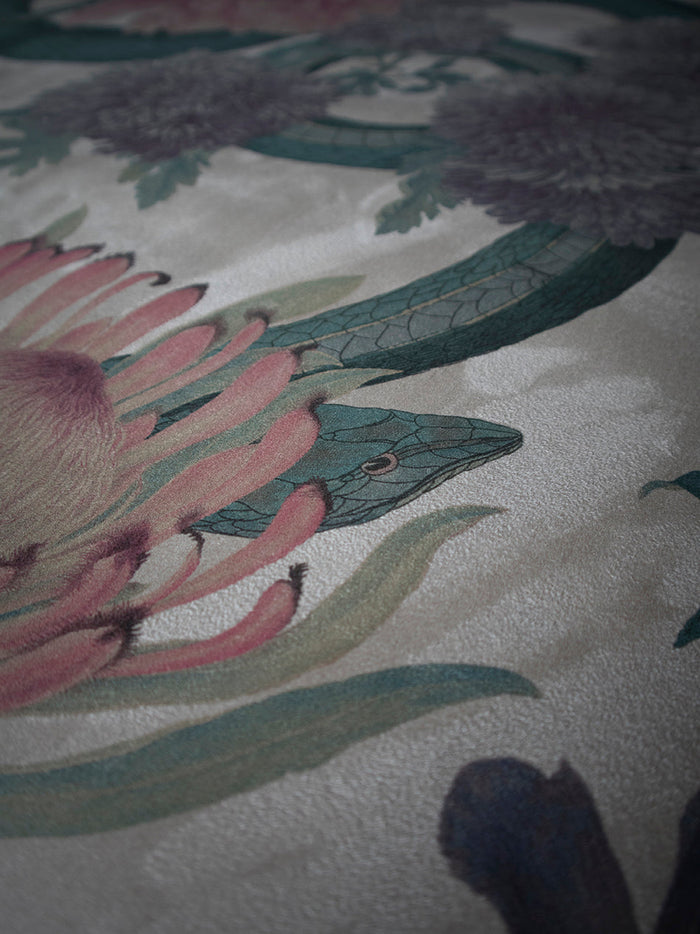 Forbidden Bloom 'Bone White' Faux Suede Wallpaper Sample