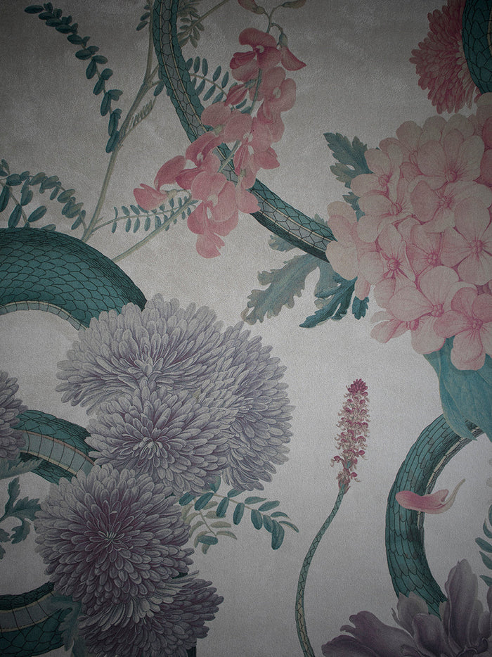 Forbidden Bloom 'Bone White' Faux Suede Wallpaper Sample