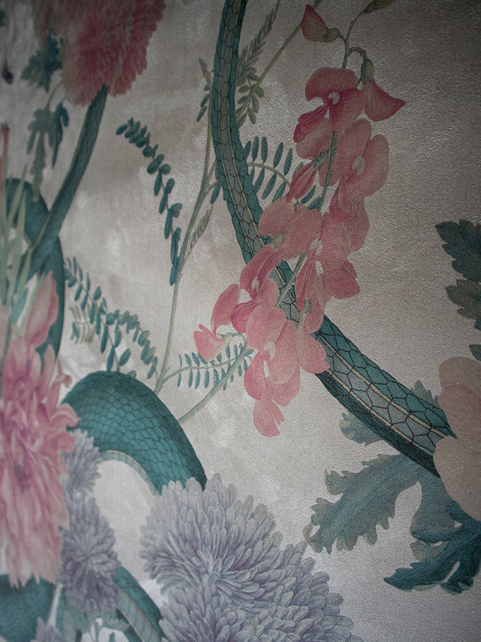 Forbidden Bloom 'Bone White' Faux Suede Wallpaper Sample
