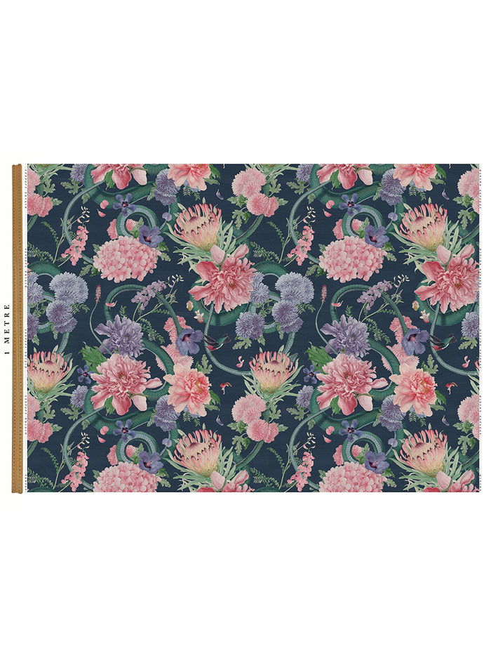 Forbidden Bloom 'Deep Blue' Linen Sample