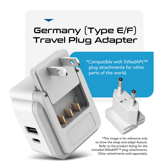 Germany, Korea Travel Adapter Set | Type E/F - USB & USB-C Ports + 2 US Outlets (PAK-SCHUKO)