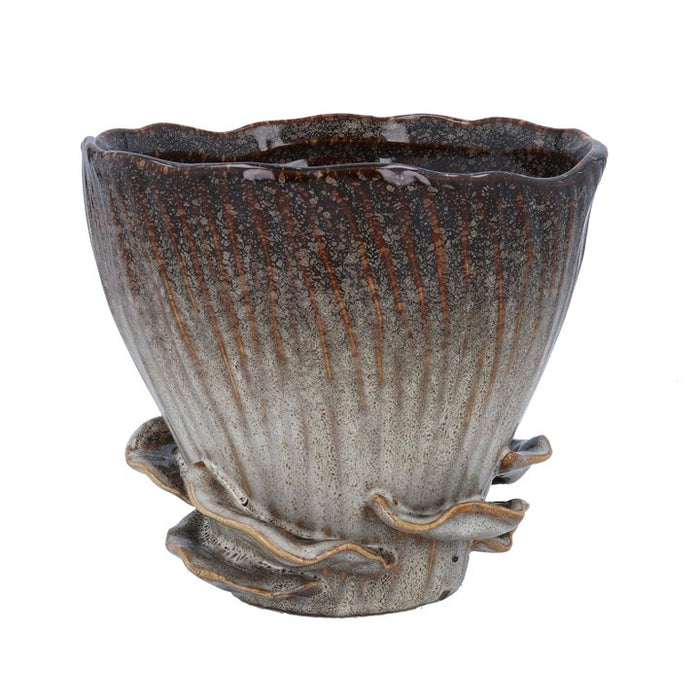 Gisela Graham Mushroom Detail Stoneware Pot - 16cm