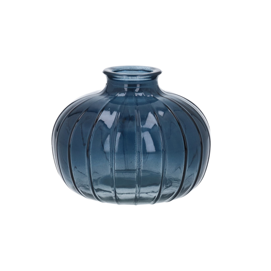 Gisela Graham Ribbed Glass Onion Bud Vase - Navy