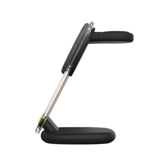 Black adjustable desk lamp on a white background