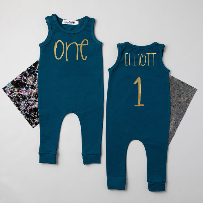 Gray "ONE" Slim Fit First Birthday Romper
