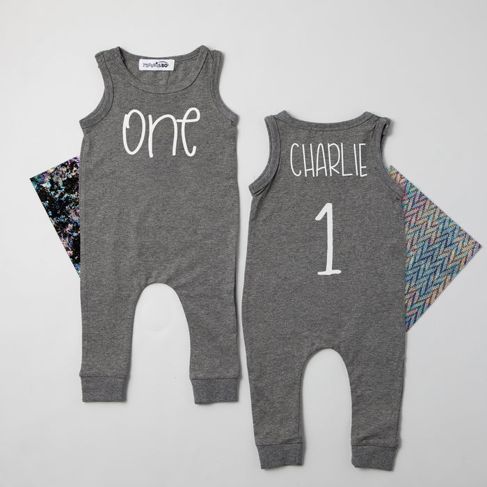 Gray "ONE" Slim Fit First Birthday Romper