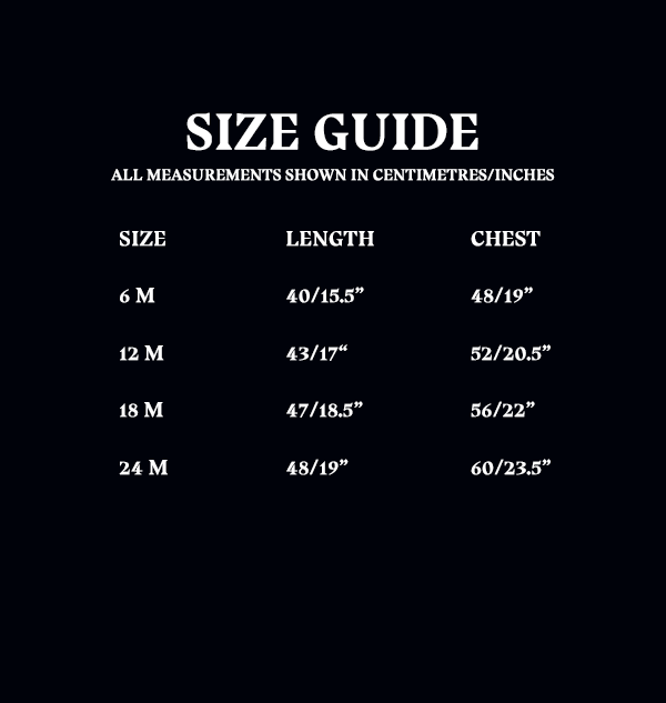 Gryffindor Seeker Jersey Babygrow Size Chart