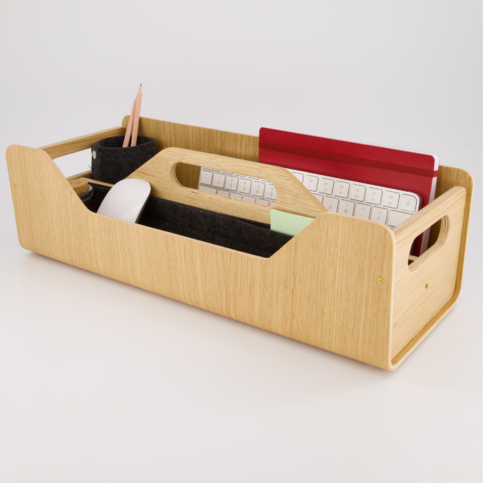 Gustav Dot XL oak wood desk organizer – top view showing compartments