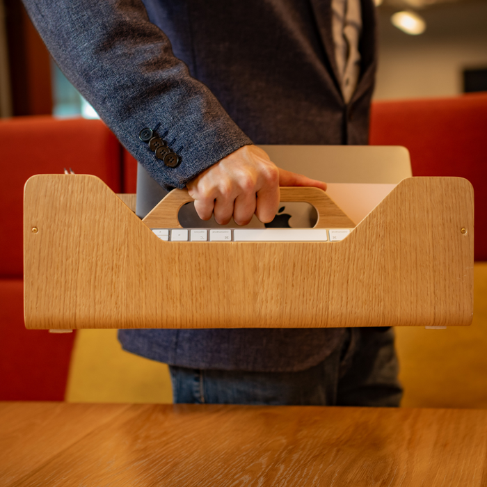 Gustav Dot XL oak wood desk organizer – front view on white background