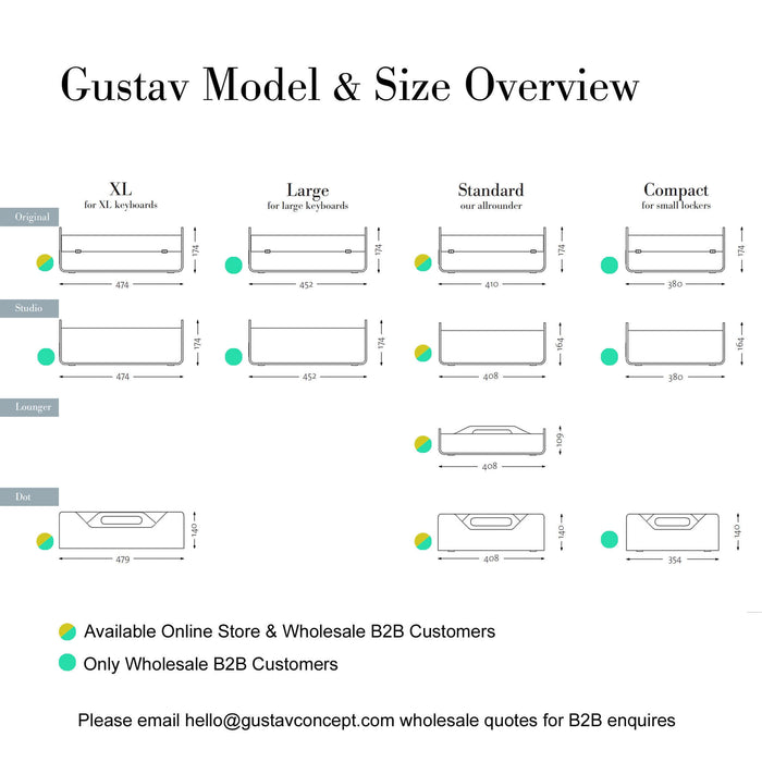 Gustav Dot XL oak wood desk organizer – size overview with model for scale