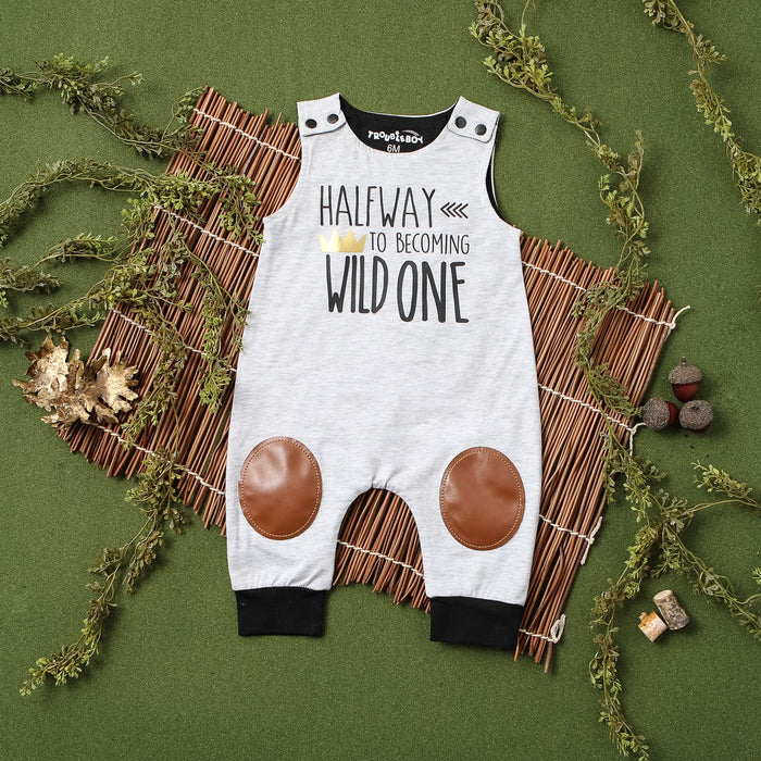 "Halfway to Becoming Wild One" 1/2 Birthday Romper with Knee Patches