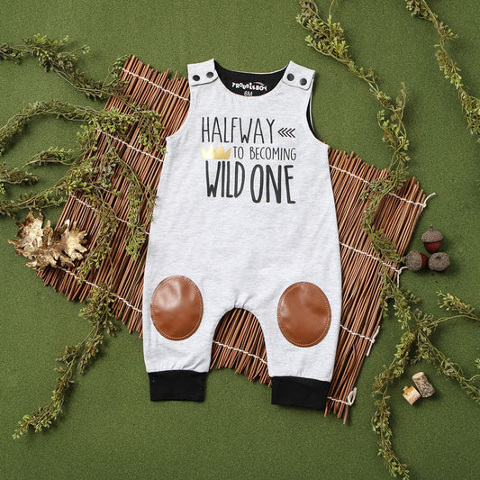 "Halfway to Becoming Wild One" 1/2 Birthday Romper with Knee Patches