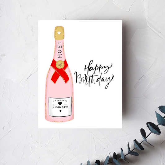 Happy Birthday - Pink Champagne Greeting Card