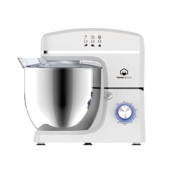 White stand mixer with digital display on a white background