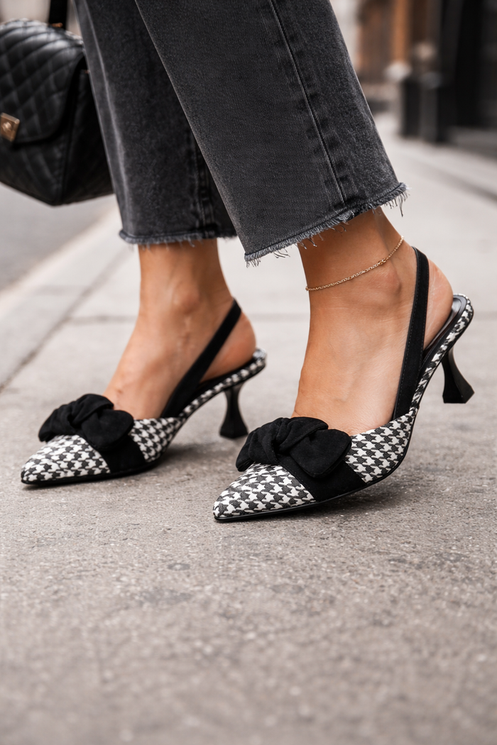 Houndstooth Bow Slingback Heels