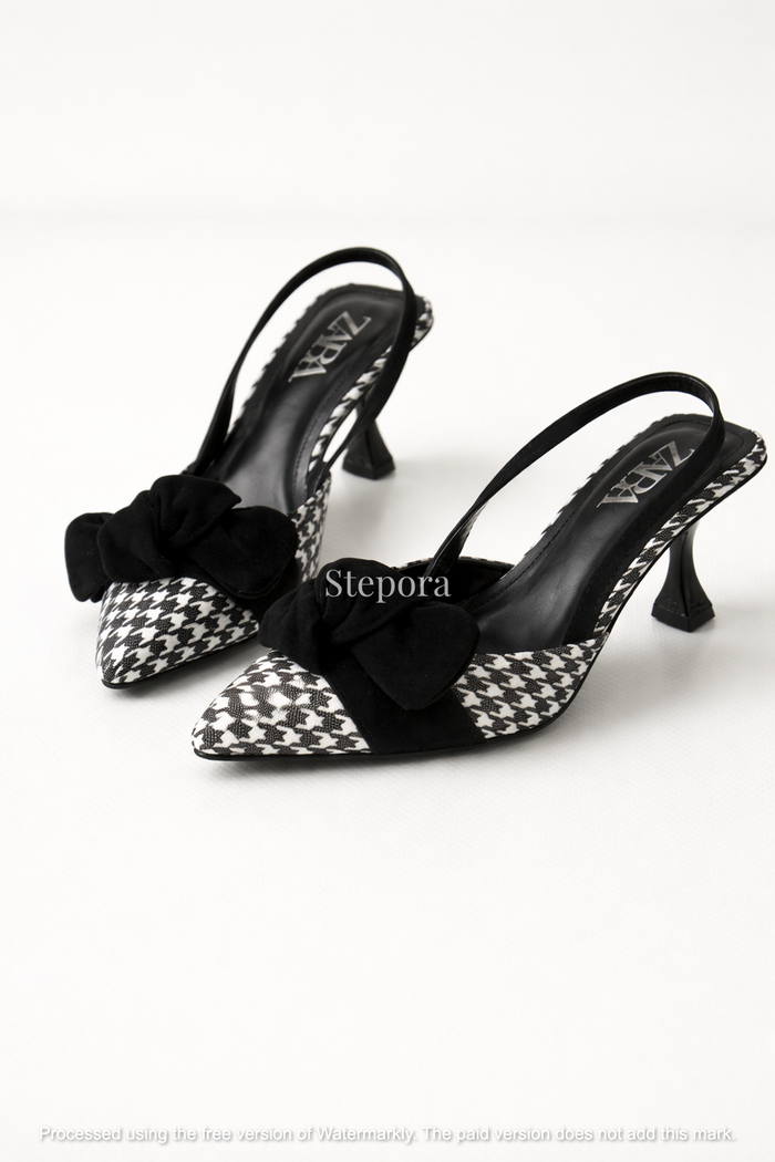 Houndstooth Bow Slingback Heels