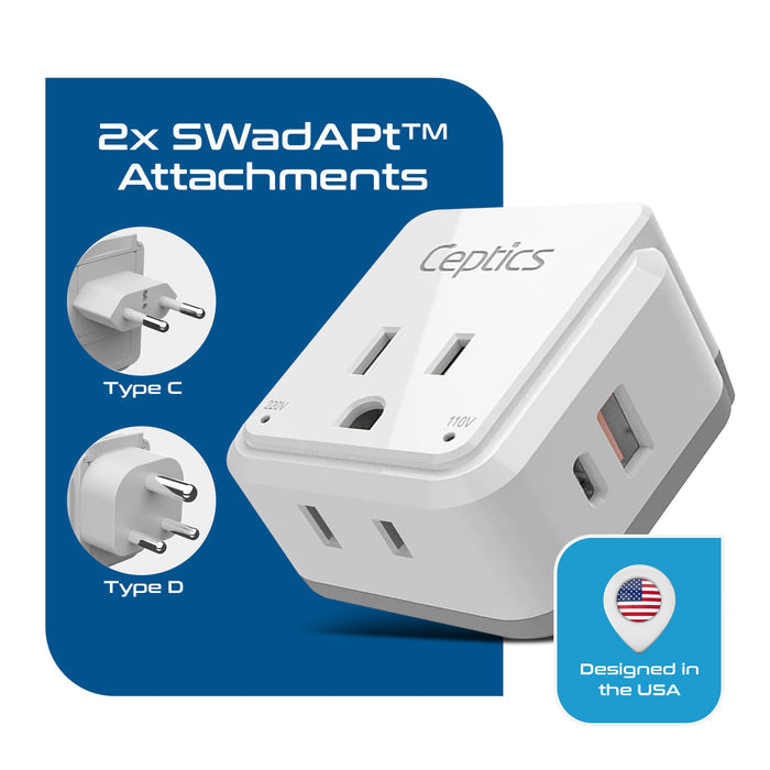 India, Nepal Travel Adapter Set | Type C, D - USB & USB-C Ports + 2 US Outlets (PAK-IN)