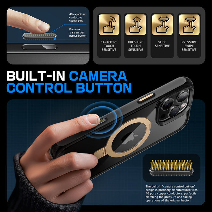 iPhone 16 Pro 6.3 inch Unicorn Beetle MAG Stand Slim Clear MagSafe Camera Control Button Case-Gold