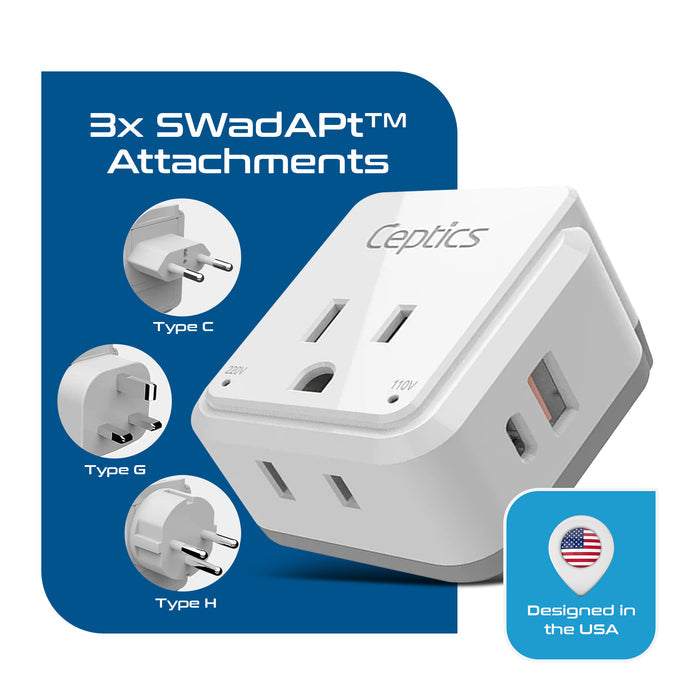 Israel, Jordan, Middle East Travel Adapter Set | Type C, G, H - USB & USB-C Ports + 2 US Outlets (PAK-ME)