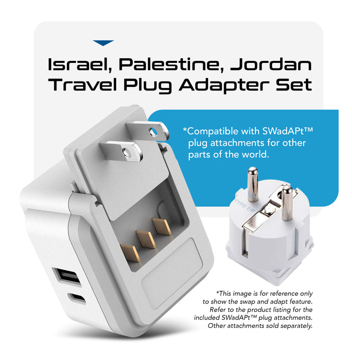 Israel, Jordan, Middle East Travel Adapter Set | Type C, G, H - USB & USB-C Ports + 2 US Outlets (PAK-ME)