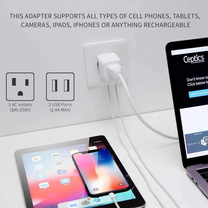 Israel, Palestine Adapter Plug Combo- Type H, C | Dual USB - Israeli Combo (CTU-9C-14)