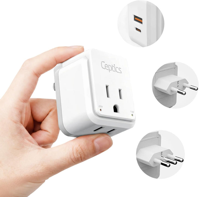 Italy, Chile Travel Adapter Set | Type C, L - USB & USB-C Ports + 2 US Outlets (PAK-IT)