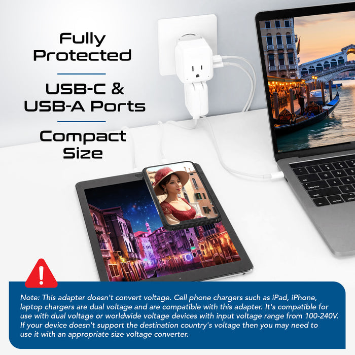 Italy, Chile Travel Adapter Set | Type C, L - USB & USB-C Ports + 2 US Outlets (PAK-IT)