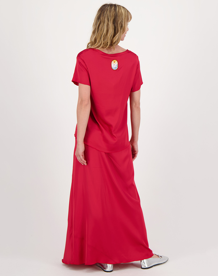 Jasmin Red Solid V Neck Shirt