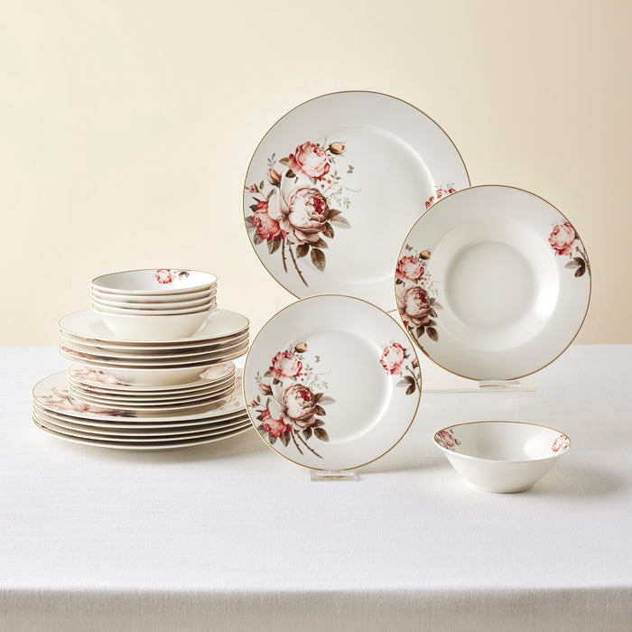 Karaca Bone China Rosie Service de Table 24 Pièces pour 6 Personnes, Multicolore