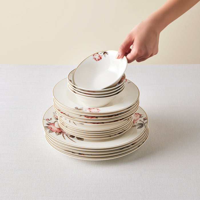 Karaca Bone China Rosie Service de Table 24 Pièces pour 6 Personnes, Multicolore