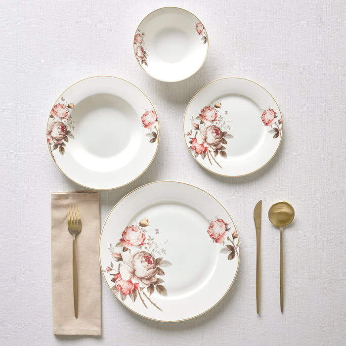 Karaca Bone China Rosie Service de Table 24 Pièces pour 6 Personnes, Multicolore