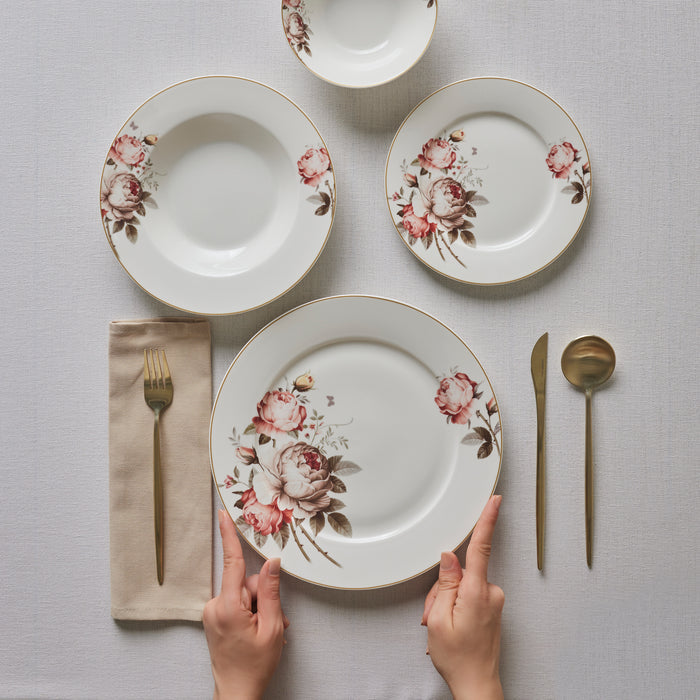 Karaca Bone China Rosie Service de Table 24 Pièces pour 6 Personnes, Multicolore