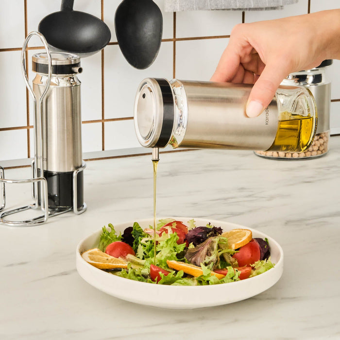 Karaca Stellum Ensemble de 3 Bouteilles en Verre pour Huile et Vinaigre, Inox
